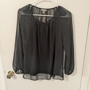 J Crew Point Sur Sheer Black Polka Dot Blouse Top Size Small